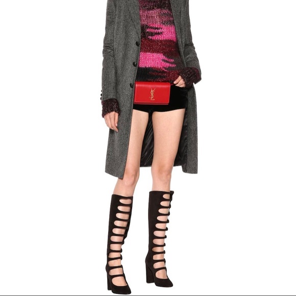 Saint Laurent Velvet Cut Out Knee Boots - Picture 2 of 3